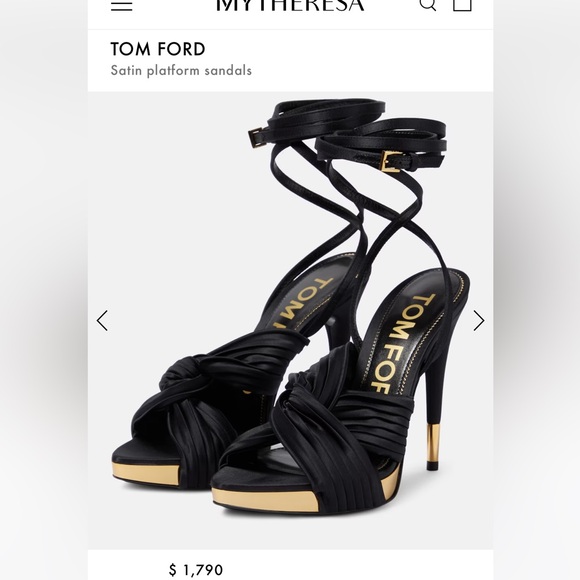 TOM FORD Pleated Satin Ankle-Wrap Platform Sandals - Black Size 37 NWT - Picture 5 of 17